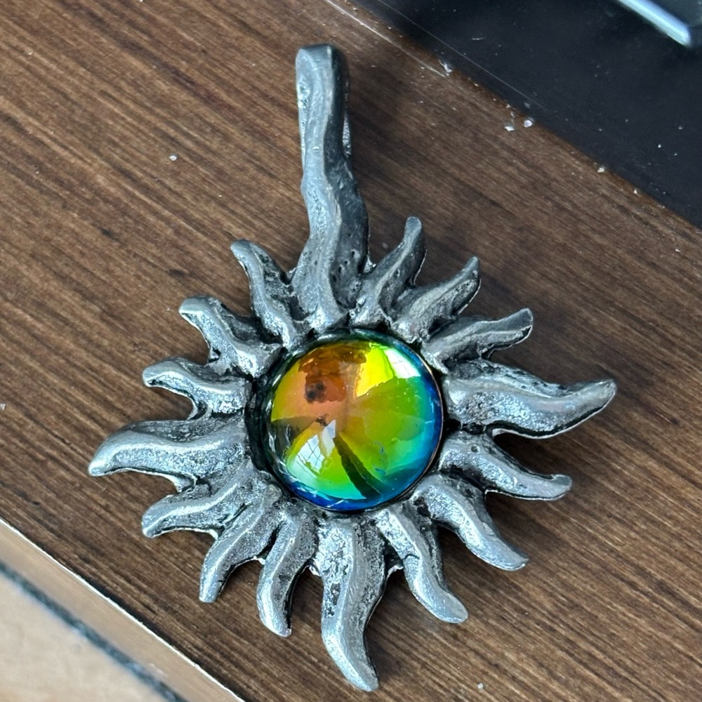 Sunburst Silver and Rainbow Glass Pendant